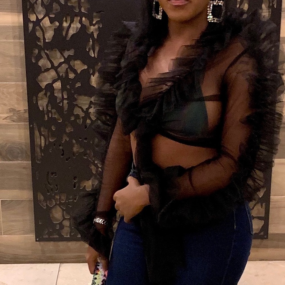 Lace sheer tie up blouse